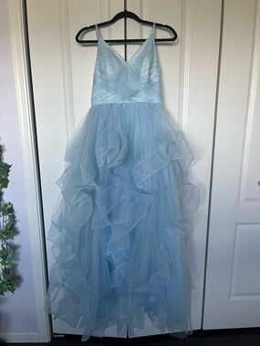 Amazon Light Blue Sparkle Ruffled Tulle Prom Dress